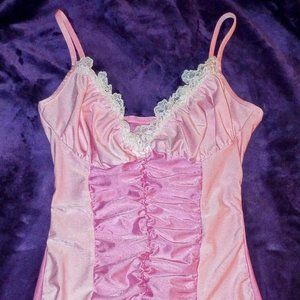 Cute pink bodycon mini dress with lace detail